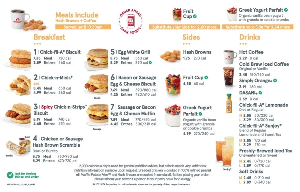 Chick-Fil-A Menu With Prices - Open Hours